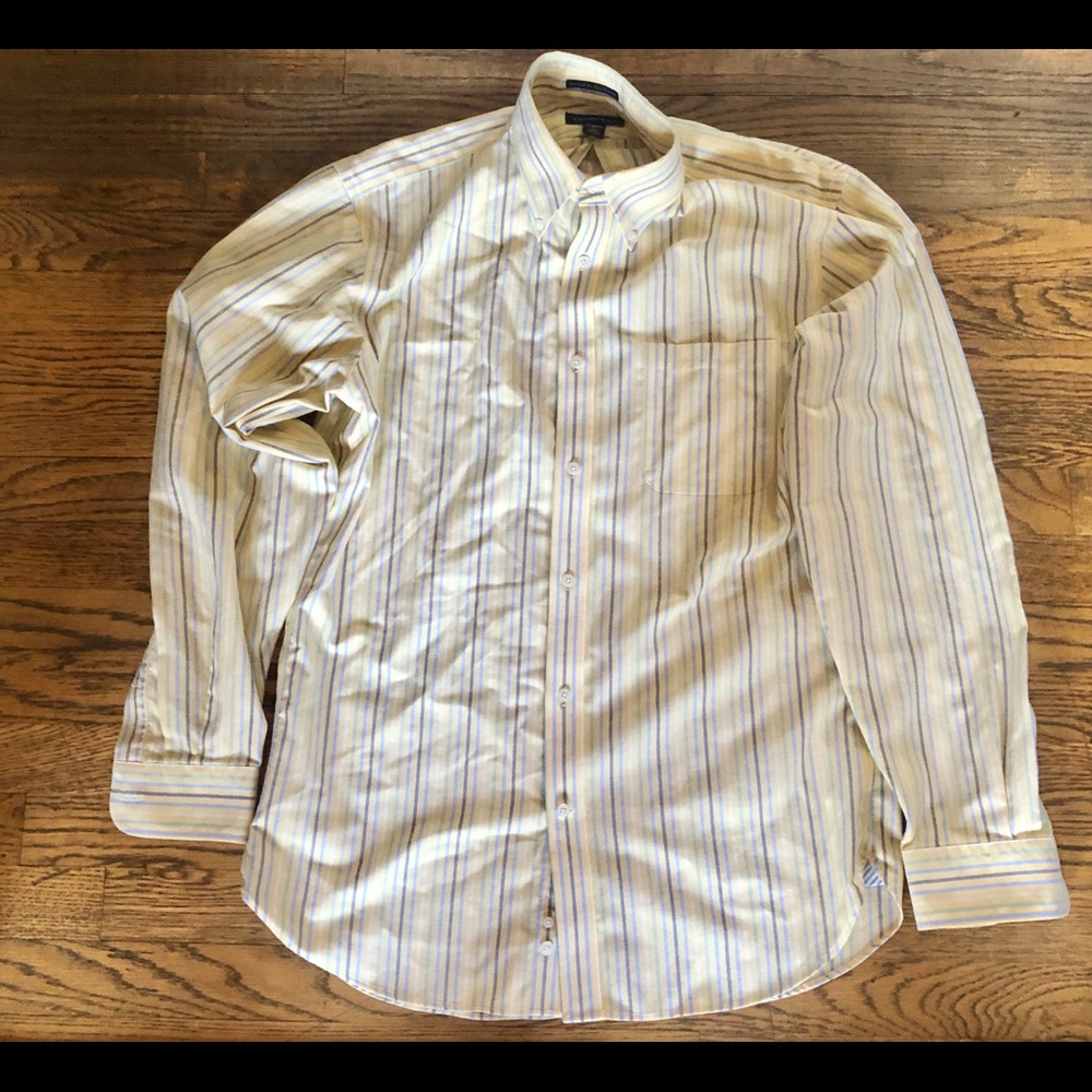 Lands end yellow striped button up shirt